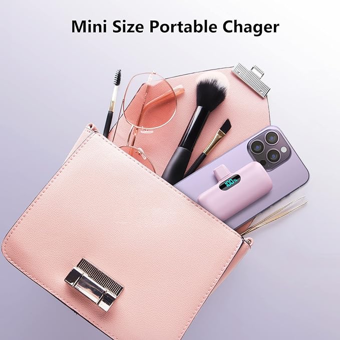 Mini Portable Charger 5000mAh Power Bank,15W PD USB C Cell Phone Portable Power, LCD Display Battery Pack Compatible With iPhone 15/15 Plus/15 Pro/15 Pro Max/Android/Samsung/Moto/LG (Type-C Only)