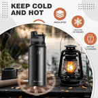 ROCKBROS Insulated Water Bottle with Straw, Stainless Steel Sports Water Cup Flask Leak Proof with Handle Keep Warm and Cold for Hiking, Cycling, Bike Travel, School Sports, Gym