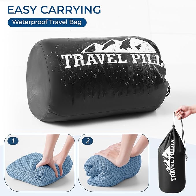 Travel Pillow Memory Foam Pillows, Ergonomic Wave Cervical Neck Pillow for Neck Pain Relief, Compressible Medium Firm Side Sleeper Pillow, Ideal for Camping, Office, Home & Bed (Blue, L)