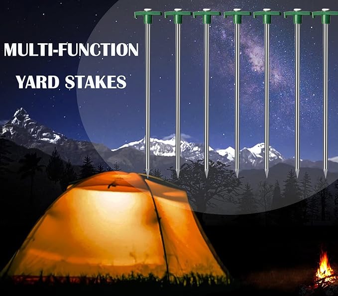 Cheardia 10 Pack Tent Stakes Heavy Duty, 9.75 Inch Yard Stakes Non-Rust Metal Tent Pegs Ground Stakes Tent Spikes for Camping Patio, Garden, Canopies, Grassland, Outdoor, Green