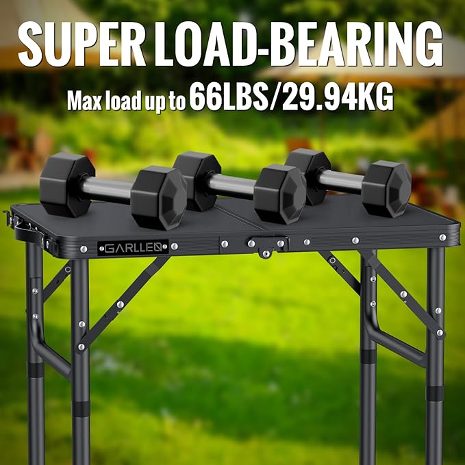 GARLLEN 2ft Folding Camping Table, 3 Adjustable Height Lightweight Folded Picnic Table, Portable Aluminum Grill Table for Camping, BBQ, Outdoor, 22.8" L x 15.7" W, Black