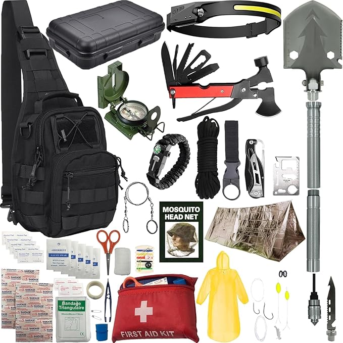 Survival Kit - All-in-One Survival Gear and Supplies for Camping, Hiking, Hunting, and Car Emergencies - Essential Tools, Great Gift for Men, Fathers, Boyfriends, Boys, Dads and Scouts