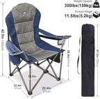 Folding Camping Chair:Oversized Portable Lawn Chairs for Adults,Outdoor Heavy Duty Padded Seats,Support 350 LBS,for Camp,Travel & Picnic