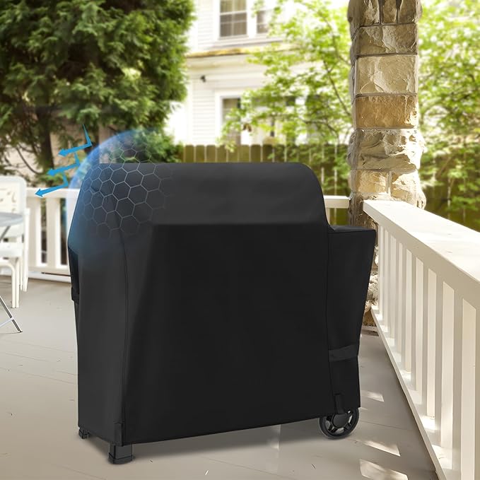 Heavy-Duty 600D Waterproof BBQ Grill Cover fits for Weber Searwood XL 600 Pellet Grill，3400146 Weber Searwood XL 600 Cover, Black