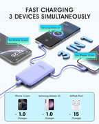 TG90° Portable Phone Charger Ultra Mini Power Bank with Built-in Foldable AC Wall Plug and Cables,5000mAh External Battery Pack Compatible with iPhone 17 16 15 14 Android Smart Devices