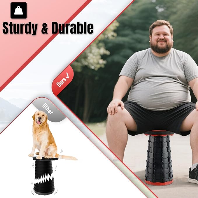 Foldable Stool, Camping Stools for Adults Thickened Portable Collapsible Retractable Stool for Fishing, Camp Chair for Hiking, BBQ, Parties, Outdoor Activities (Red)