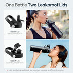 BUZIO 24 oz Insulated Water Bottle, Stainless Steel Wide Mouth Water Flask with Straw Lid, Cold for 48 Hrs Leak Proof Metal Hydro Thermo Canteen Mug, Black