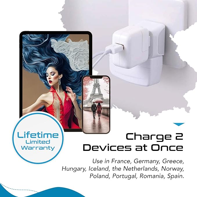 Ceptics Schuko Germany, France Plug Adapter, Dual Input - Ultra Compact Light Weight - Usa to Russia, South Korea Travel Adaptor Plug - Type E/F (3 Pack)