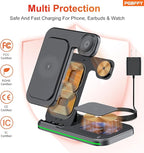 3 in 1 Charging Station Wireless Charger lPhone Foldable Charging Stand for Multiple Devices with Quick Charger for lPhone 16/15/14/13 Pro Max Watch AriPods Pro 2