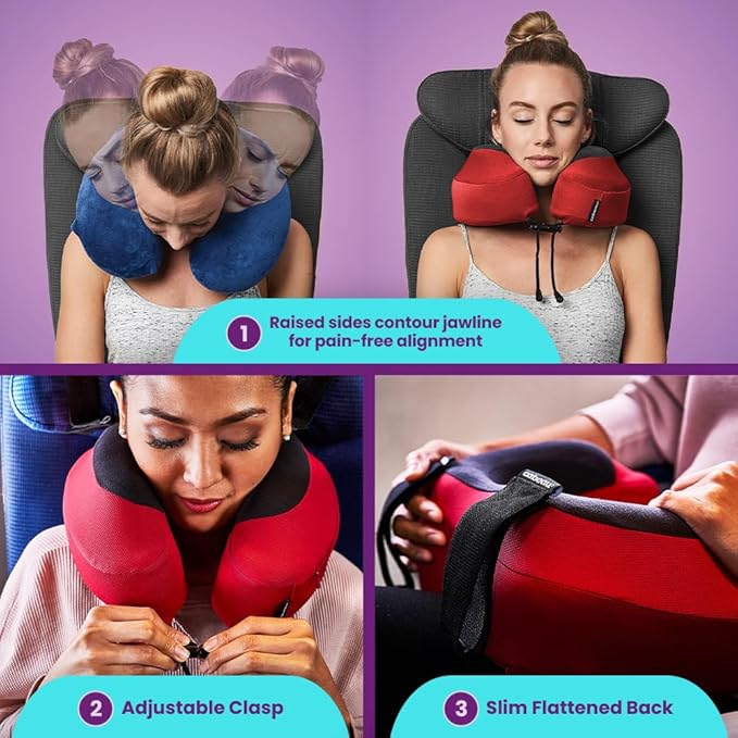 Cabeau Evolution S3 Travel Pillow – Straps to Airplane Seat – Ensures Your Head Won’t Fall Forward – Relax with Plush Memory Foam – Quick-Dry Fabric Keeps You Cool and Dry (Indigo)…