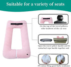 Travel Pillow Upgraded Version of Aircraft Travel Neck Pillow with Storage Bag, Sleep Pillows for Travel by Train, Car, or Plane, Supporting The Head and Body, Travel Pillow for Kids Pink