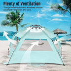 WhiteFang Deluxe Pop Up Beach Tent Sun Shade Shelter for 3-4/5-6 Person, UV Protection, Extendable Floor with 3 Ventilating Windows Plus Carrying Bag, Stakes, and Guy Lines