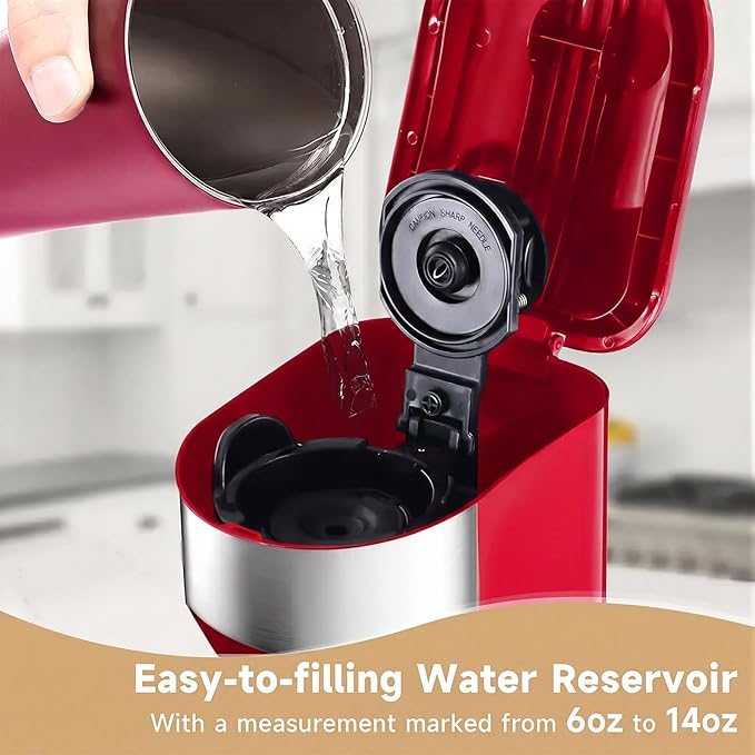 Single Serve Coffee Maker, 2 in 1 Brewer for K Pod & Ground Coffee, 90s Rapid Brew 6 to 14oz Capacities with Auto Shut Off, Small Compact Design for Home Office Travel Camping (Red)