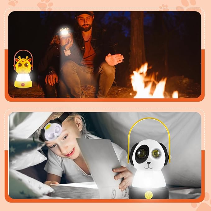 VIHOSE 2 Set Animal LED Camping Lantern and Headlamp 4 Pcs Animal Themed Camping Equipment Room Nightlight Battery Powered Night Light for Emergency, Hurricane, Lightweight Tent Lamp