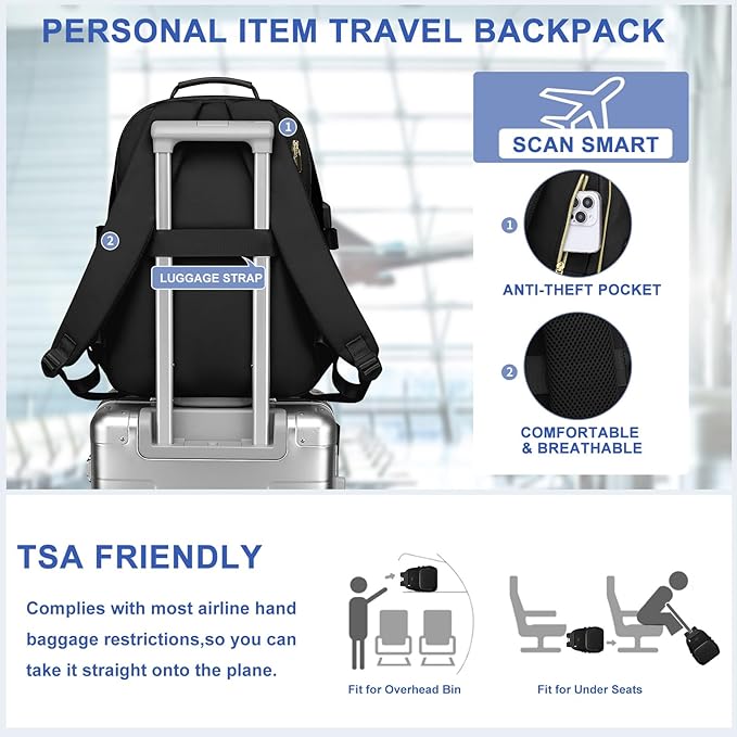 Focdod Laptop Backpack for Women Bookbag: 18 inch Work Backpacks with Pouch Pocket for Large Capacity Cup & USB Charger College Book Bag Travel Business Nurse Teacher Bookbags Anti-theft Back Pack