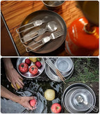 Camp Flatware Sets - Stainless Steel Spoon Fork Knife & Nylon Storage Bag - Foldable + Locking Handle - Ultralight Utensils for Backpacking/Hiking/Camping - 3oz