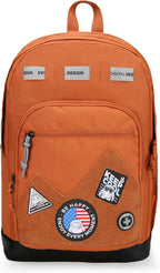 Swissdigital Design Big Student Laptop Backpack with Fun Personalized Patches For College Boy & Girl, Middle High School Teen Bookbag Cool Travel Daypack Orange - Includes 3 Patches | SD1718-33