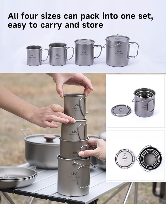 iClimb Titanium Cup Camping Coffee Mug Ultralight Compact with Foldable Handle (450ml)