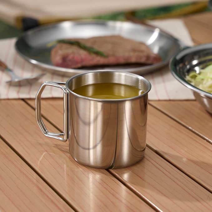 Camping Kitchen Tableware Mess Kit, Bowls&Dishes Set for 4 Person- 31pcs Utensils Set with Plate Spoon Fork Serrated Knife,304 Stainless Steel Bowl&Cup&Dish,Storage Bag,Backpacking, Hiking Picnic