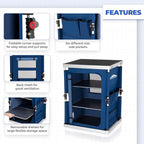 EAGLE PEAK Outdoor Folding Camping Table with Large 3-Tier Storage Organizer and Side Pockets, Easy Set Up Portable Aluminum Camping Kitchen, Blue