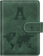 Personalized A Passport Holder Cover Initial Letter Travel Wallet RFID Blocking Passport Cover Credit Card Holder Case Passport Book Holders for Women and Men, Pine Green-A