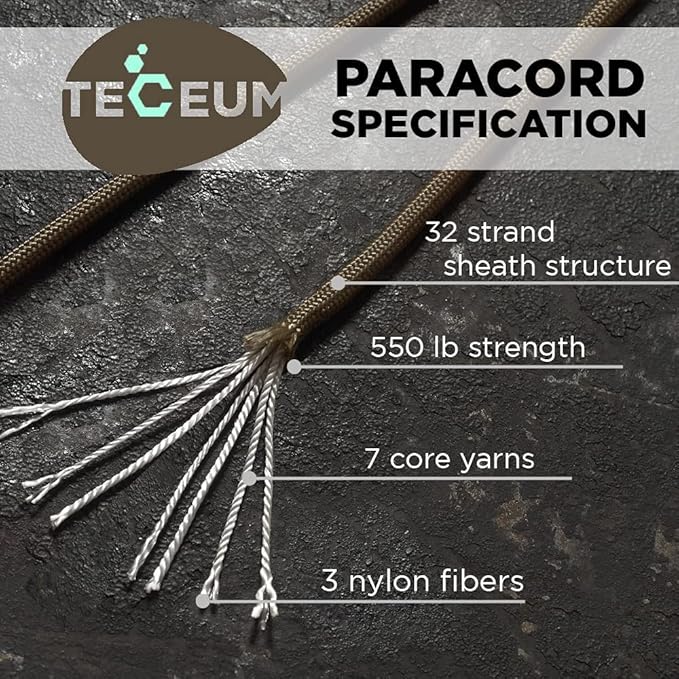 TECEUM 5/32" Paracord Rope 1000 – 1000ft / 200ft / 100ft / 50ft – Tactical Parachute Cord 4mm – 45+ Colors – Nylon String for Survival & Camping Gear – Stripe Cord for Survival – Utility Rope