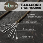 TECEUM 5/32" Paracord Rope 1000 – 1000ft / 200ft / 100ft / 50ft – Tactical Parachute Cord 4mm – 45+ Colors – Nylon String for Survival & Camping Gear – Stripe Cord for Survival – Utility Rope