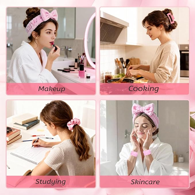Small Gifts for Women - Spa Headband for Washing Face Set for Her with Headband, Wristbands, Bath Sponge, Scrunchie & Face Brush, Thoughtful Birthday Gift for Mom, Wife, Girlfriend or Best Friend