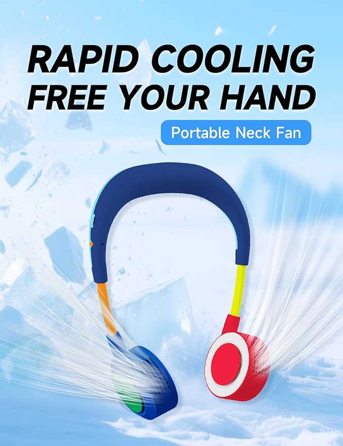 Portable Neck Fan, Hand-Free Fan, 5 Speeds, Foldable, Twistable, Lightweight, Rapid Cooling, Fashion, Quiet, Rechargeable, Summer Gift (Dark Blue Red)
