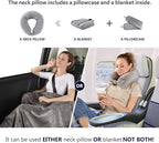 2 in 1 Travel Blanket, Soft Warm Blanket with Cozy Neck Pillow Case, Portable Blanket Set for Airplane, Camping, Car (Grey)