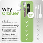 Orblue 4-in-1 Camping Utensils, 2-Pack - Portable Stainless Steel Spoon, Fork, Knife & Bottle Opener Combo Set - Travel, Backpacking Cutlery Multitool, Gray