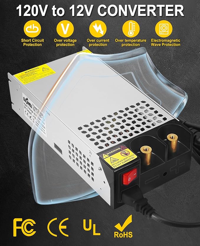 EAGWELL 12V Power Supply 1000W, Universal SMPS 120V AC to 12V DC Converter Switching Power Supply DC Transformer Driver Adapter for Diesel Heater, RV,Pump, LCD Monitor