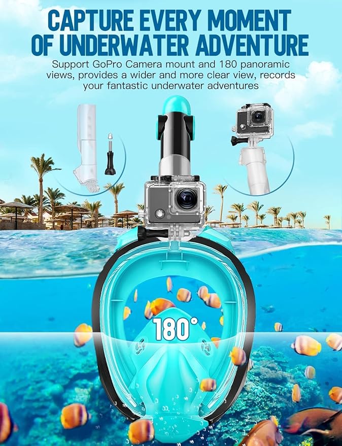 Zenoplige Full Face Snorkel Mask Adults,Dry-Top Snorkeling Gear with Camera Mount,Foldable 180-Degree Panoramic Scuba Mask for Snorkeling Diving Swimming Travel,Snorkel Mask Anti-Fog & Anti-Leak