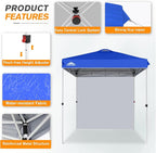 EAGLE PEAK Pop Up Canopy Tent with 1 Sidewall, Easy Setup Event Tent, Outdoor Sun Shade, Wheeled Carry Bag, Stakes and Guy Ropes, Instant Canopy 6.6x6.6, Blue