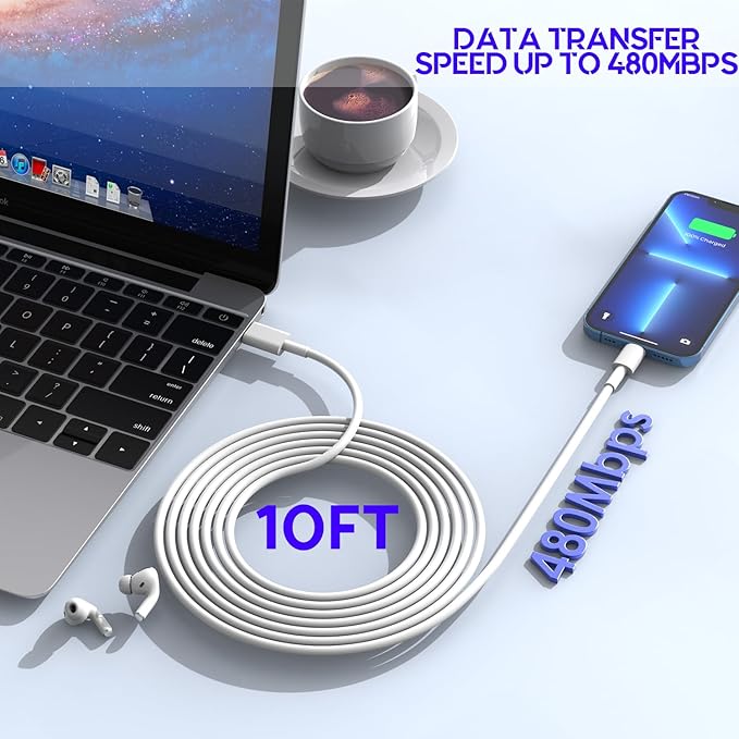 10Foot Fast iPhone Charging Cable,3-Pack Super Fast i Phone Charger USB C Charging Block Wall Charger PD Adapter with 10FT Type C to Lightning Cable Cord for iPhone 14/13/12/11ProMax/XS Max/XS/XR/8/SE