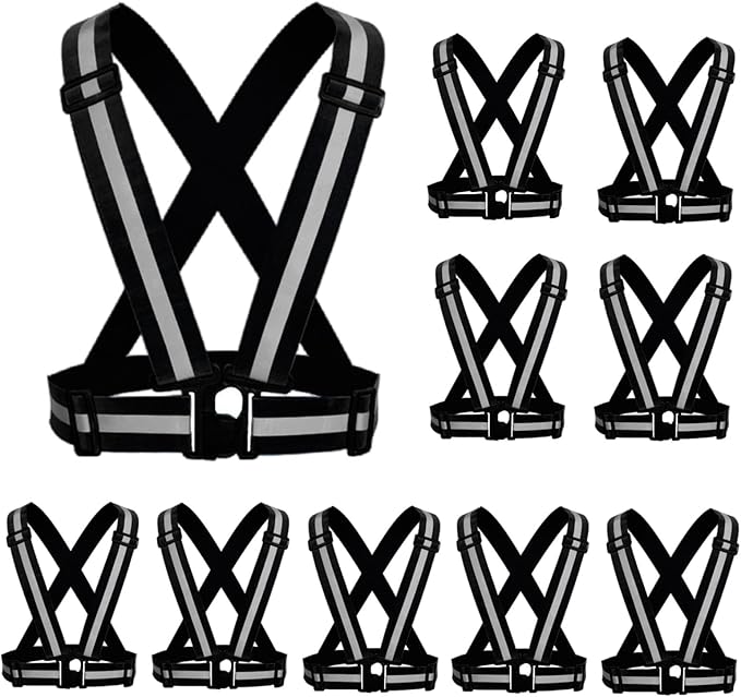 Reflective Strap Safety Vest Gear - 2-10 Pack Adjustable High Visible Reflective Running Gear for Women Men Night