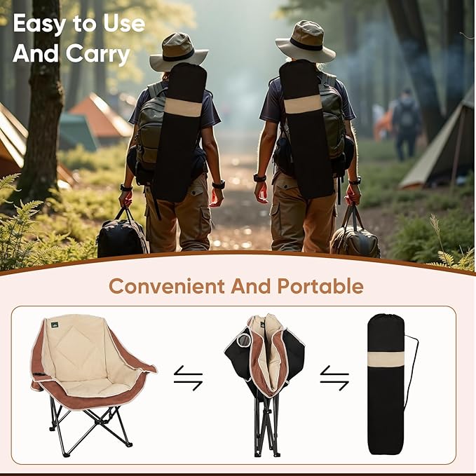 Northroad 2 Pack Oversized Camping Chair,Outdoor Padded Folding Lawn Chair w/Cup Holder,Carry Bag for Beach, Hiking, and Picnics,Heavy-Duty 300-lbs Capacity, Moca&Cream