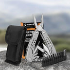 26-in-1 Multitool, Professional Stainless Steel Multi-Tool, Pocket Knife with Heavy Duty Pliers, Screwdriver, Replaceable Bits for Outdoor, (Silver)
