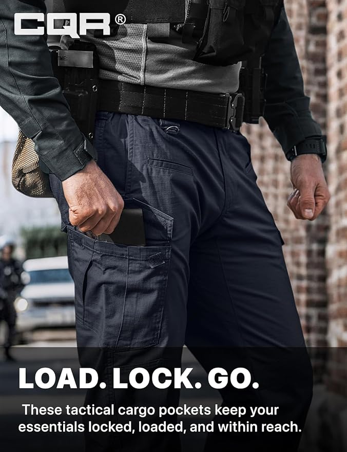 CQR Men's Flex Ripstop Tactical Pants, Water Resistant Stretch Cargo Pants, Lightweight EDC Hiking Work Pants