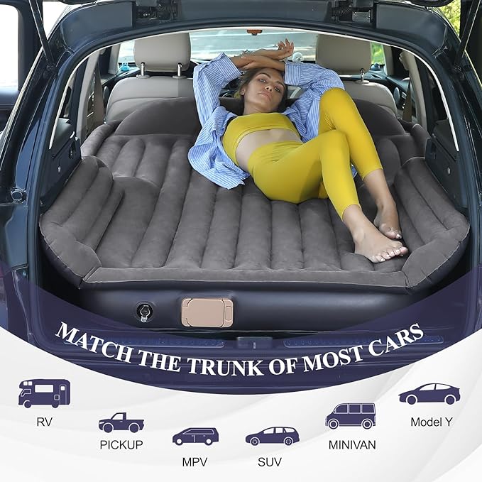 KMZ Inflatable Air Mattress with Built-in Electric Pump -Self Inflatable/Deflation Blow Up Mattress in 90 Seconds- Flocked Top Carbed with Carry Bag for Travel, Camping