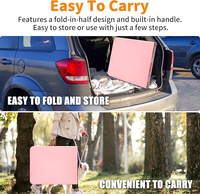 6 FT Folding Table with Carry Handle, Portable Fold-in-Half Plastic Table, Rectangle Foldable Table for Indoor/Outdoor Pink