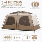 Vidalido Tents，3-4 Person Camping Tent with Extended Vestibule，Weather Resistant Family Tents with Breathable Mesh Windows，Easy Install Waterproof Outdoor Tent for Backpacking and Camping Hiking