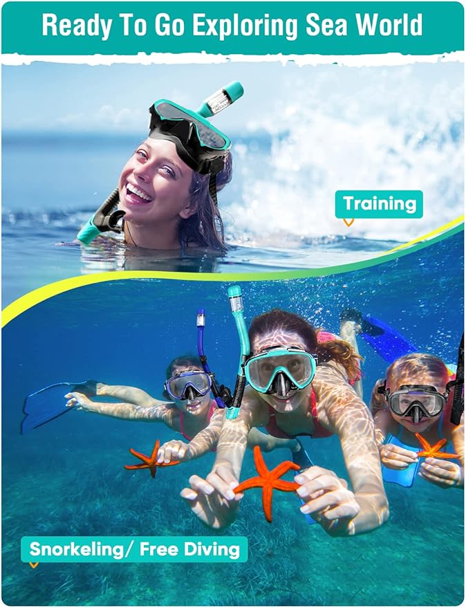 Snorkel Set Adults Snorkeling Gear Anti-Fog Panoramic View Swim Mask Dry Top Snorkel Kit with Carry Bag for Snorkeling Scuba Diving Swimming Travel