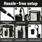 Portable Shower for Camping, 6000mAh Rechargeable Camp Shower Pump with Large Capacity Foldable Bucket, Filtered Shower Head, Outdoor Camping Shower Kit for Travel, Pet Bath, Car Washing