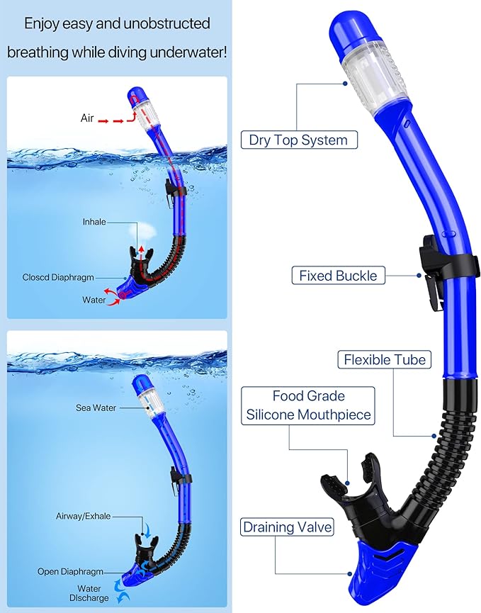 Snorkeling Gear for Adults Men Women,4 in 1 Snorkel Set with Panoramic View Diving Mask Anti-Fog Anti-Leak,Dry Top Snorkel,Fins and Travel Bag for Swimming,Snorkeling and Travel Diving