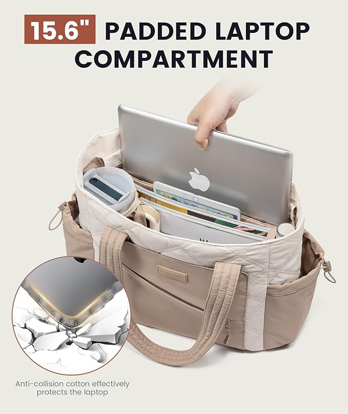LOVEVOOK Tote Bag for Women, puffer tote bag for Work Travel Nurse, Lightweight quilted Bags with Compartments