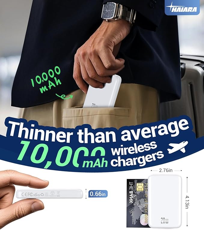 for Magsafe Battery Pack, 10000mAh Magnetic Portable Charger with USB-C 20W Fast Charging, Slim & Lightweight Wireless Power Bank for iPhone Air/17/16/15/14/13 Series, for Travel Cruise Essentials