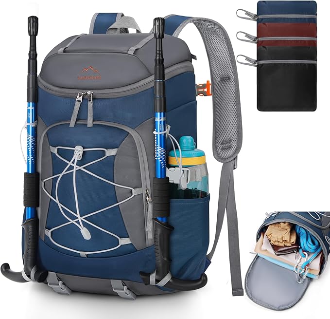 RAINSMORE Foldable Hiking Backpack for Women Men Packable Camping Backpack 40L Waterproof Hiking Daypack Bag Lightweight Collapsible Daypack for Travel Trekking Mountaineering Large Capacity Blue