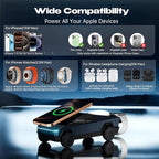 CyberDock 3-in-1 Wireless Charging Station for iPhone with Car Model 1:25 Scale, Qi2 Certified Mag-Safe Charger for iPhone iWatch AirPods, Rotating Charger with Ambient Light, 30W Adapter, Deep Blue