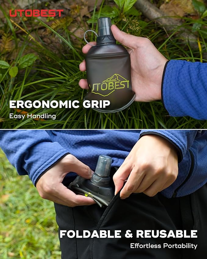 UTOBEST 150ml Soft Flask, 2 Pack Flexible TPU Hydration Water Bottle, Collapsible with 28mm Caliber for Running, Hiking, Cycling, Climbing, and Marathon Green
